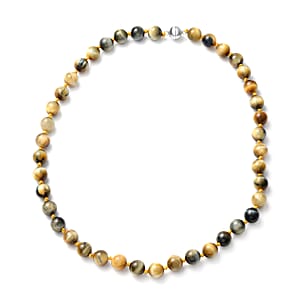 Bi-Color Tiger Eye Beaded Necklace 20 Inches with Magnetic Clasp in Sterling Silver 327.50 ctw