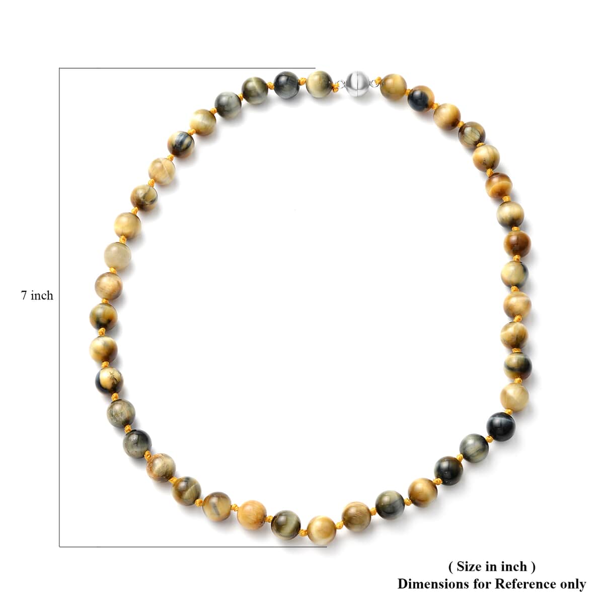 Bi-Color Tiger Eye Beaded Necklace 20 Inches with Magnetic Clasp in Sterling Silver 327.50 ctw image number 4