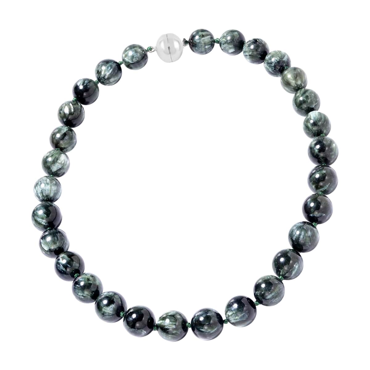 Seraphinite Beaded Necklace with Sterling Silver Clasp, 18 Inch Necklace, Beads Jewelry 562.50 ctw image number 0