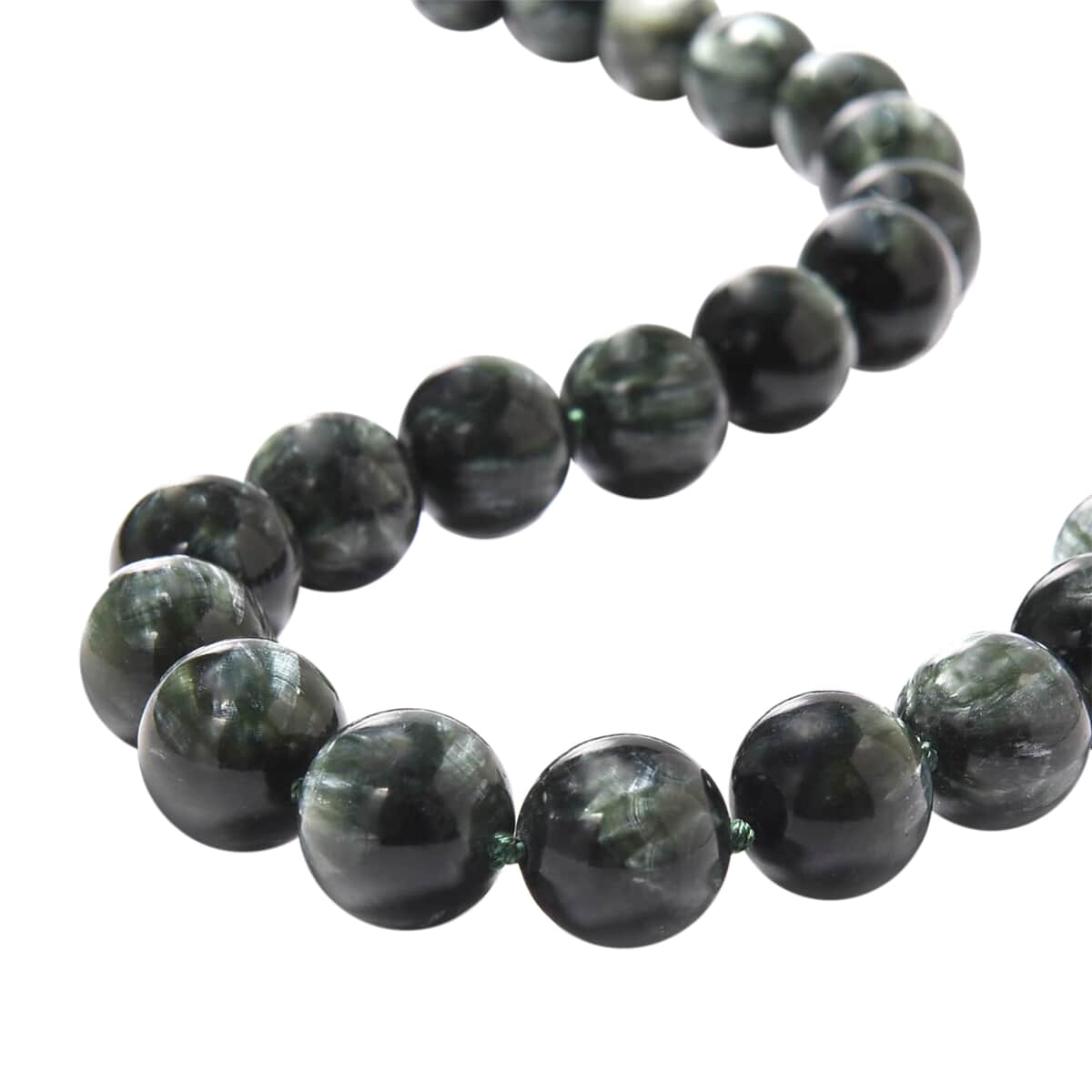 Seraphinite Beaded Necklace with Sterling Silver Clasp, 18 Inch Necklace, Beads Jewelry 562.50 ctw image number 1