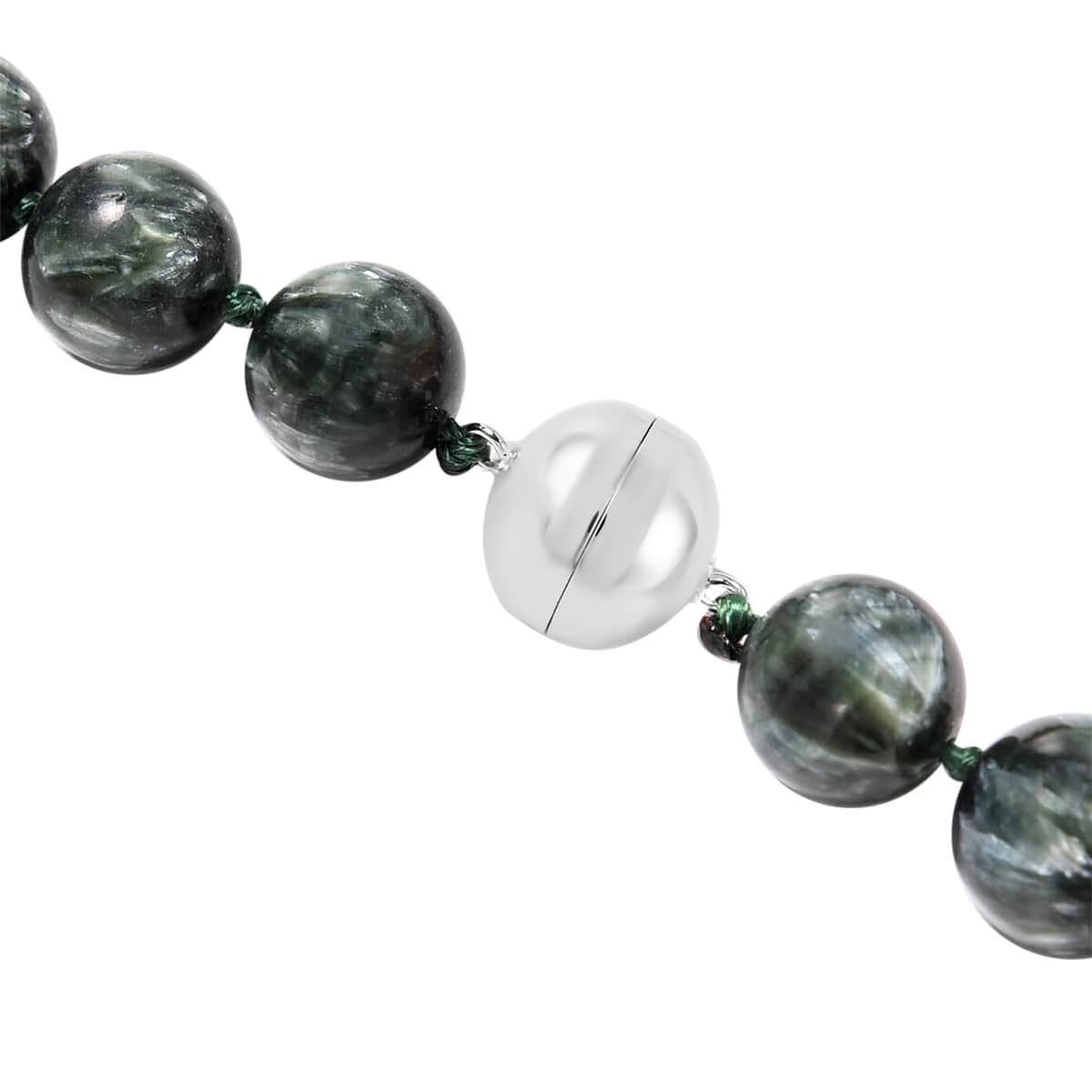 Seraphinite Beaded Necklace with Sterling Silver Clasp, 18 Inch Necklace, Beads Jewelry 562.50 ctw image number 2