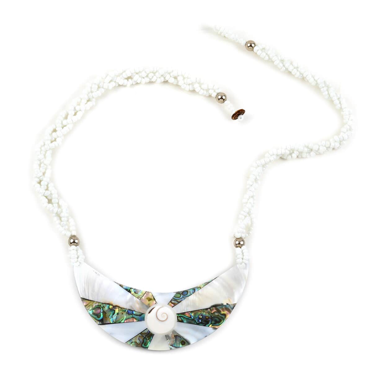 White Seed Bead Bib Necklace in Silvertone (22 Inches) image number 1
