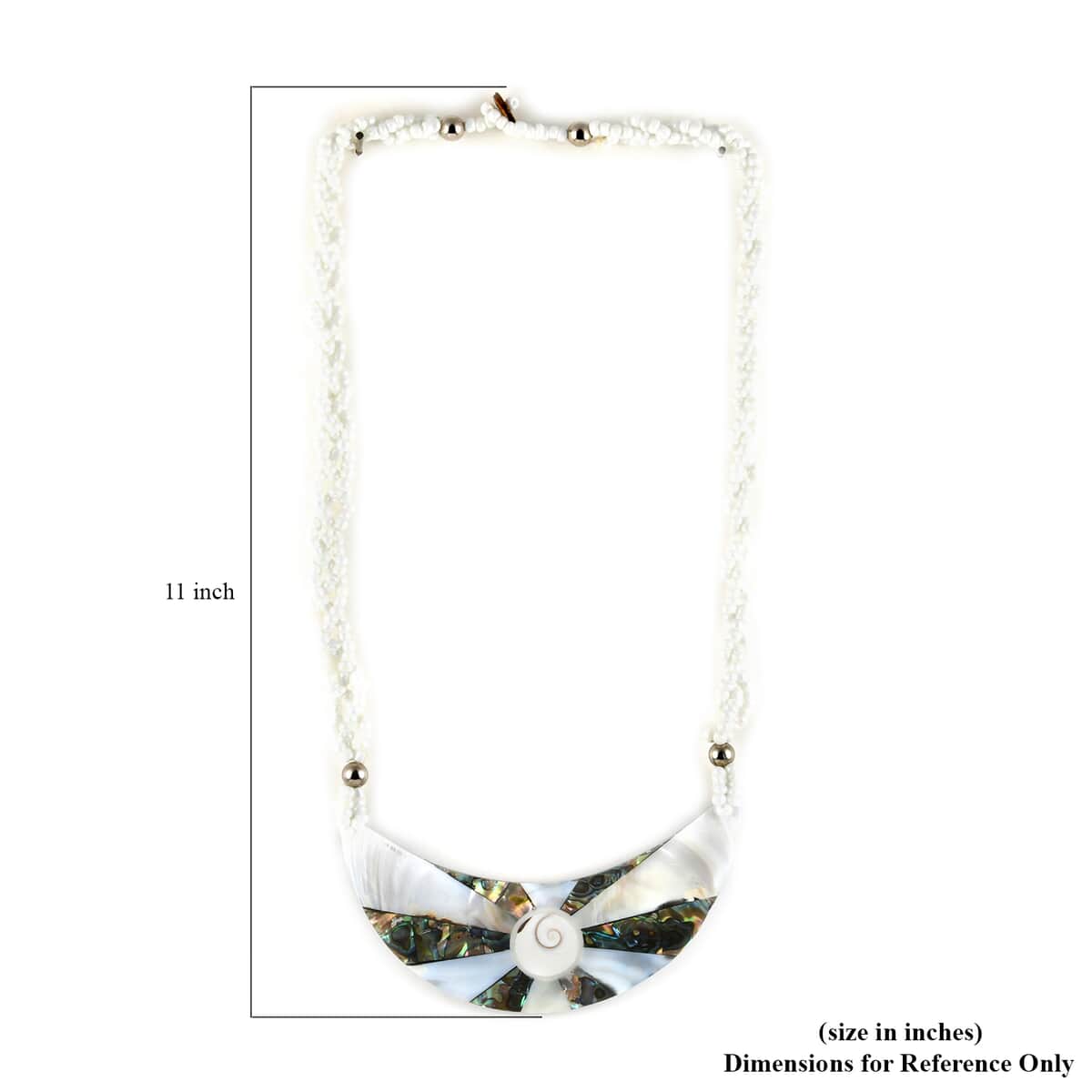 White Seed Bead Bib Necklace in Silvertone (22 Inches) image number 3