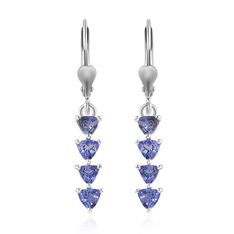 D'Joy Tanzanite 2.10 ctw Lever Back Earrings in Platinum Over Sterling Silver