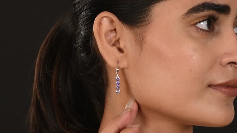 1.25 ctw Tanzanite Lever Back Earrings in Platinum Over Sterling Silver