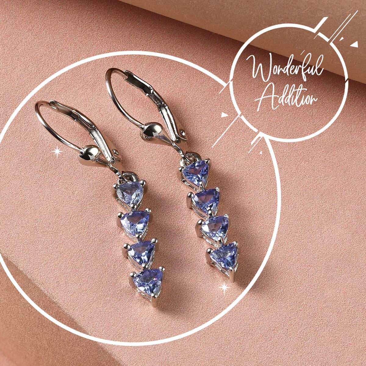 Tanzanite Lever Back Earrings in Platinum Over Sterling Silver 1.35 ctw image number 1