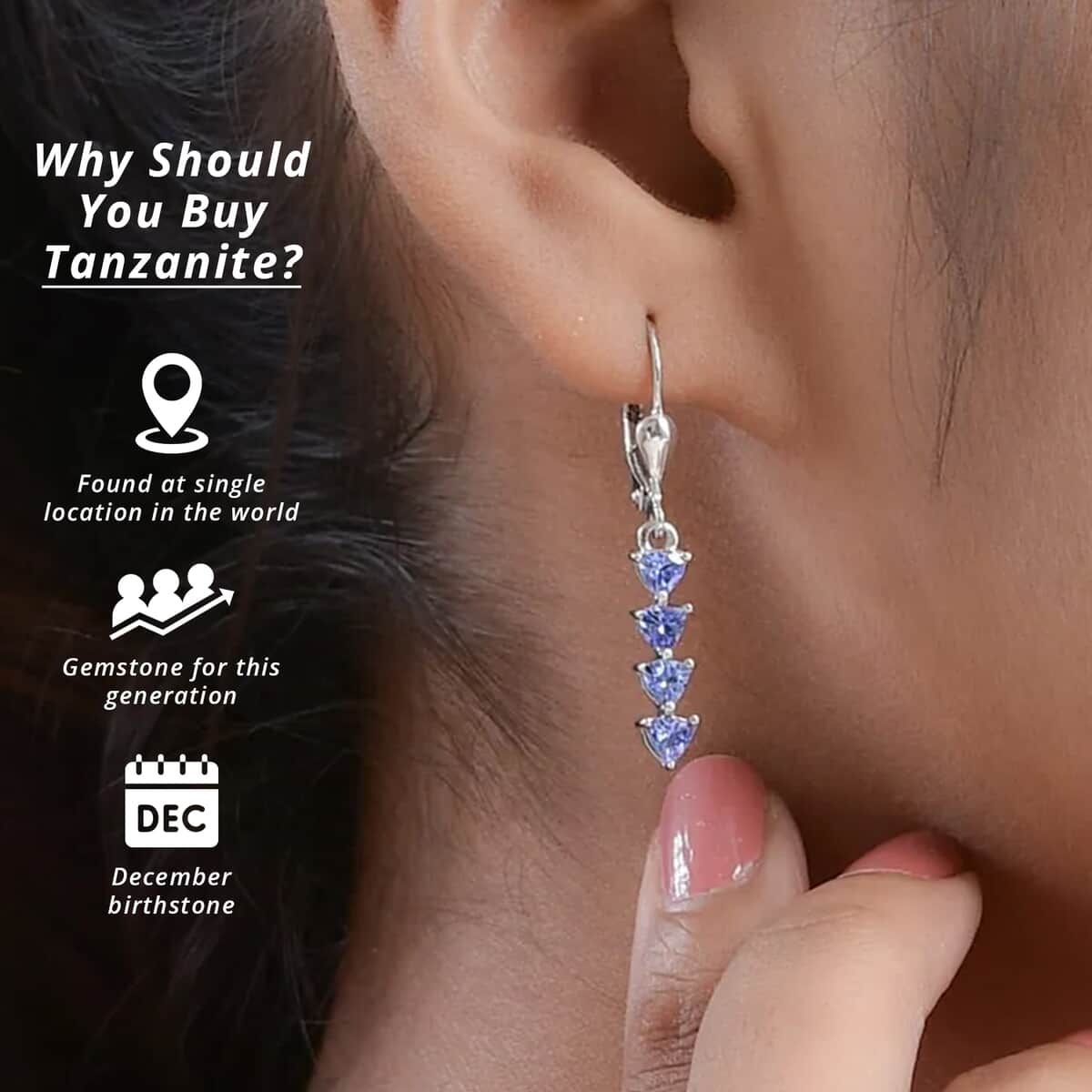 Tanzanite Lever Back Earrings in Platinum Over Sterling Silver 1.35 ctw image number 2