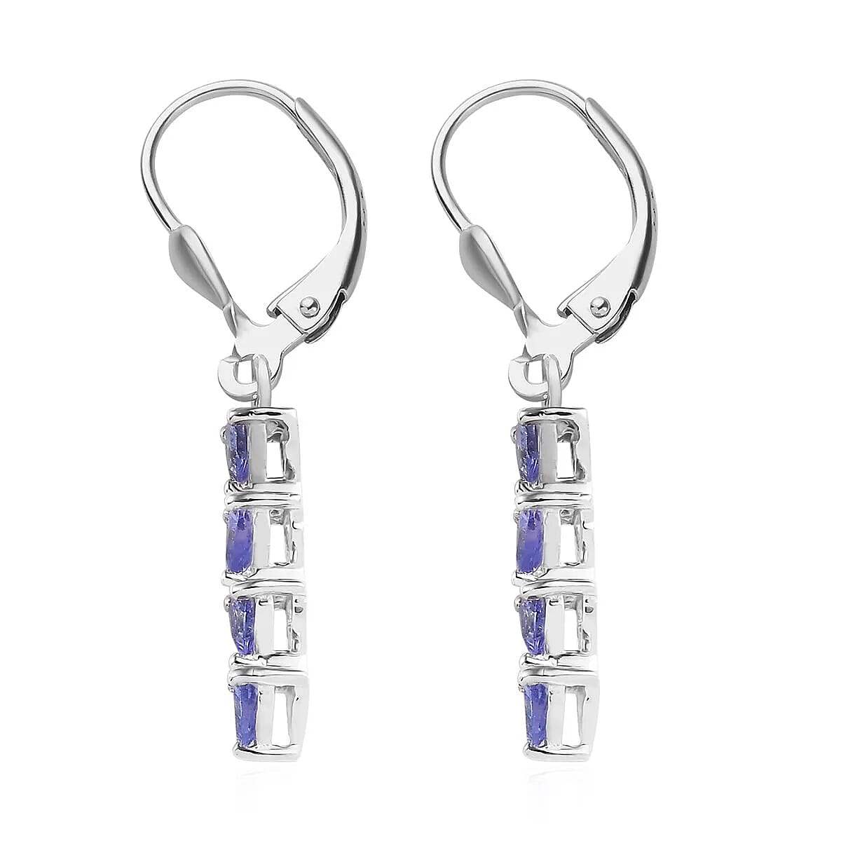 D'Joy Tanzanite 2.10 ctw Lever Back Earrings in Platinum Over Sterling Silver