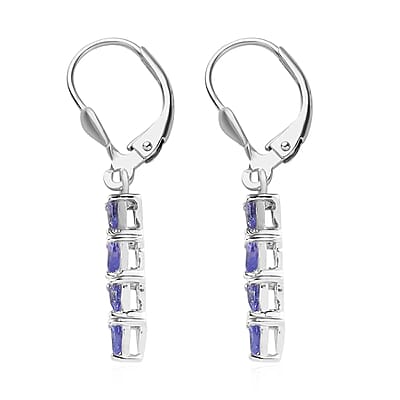 D'Joy Tanzanite 2.10 ctw Lever Back Earrings in Platinum Over Sterling Silver