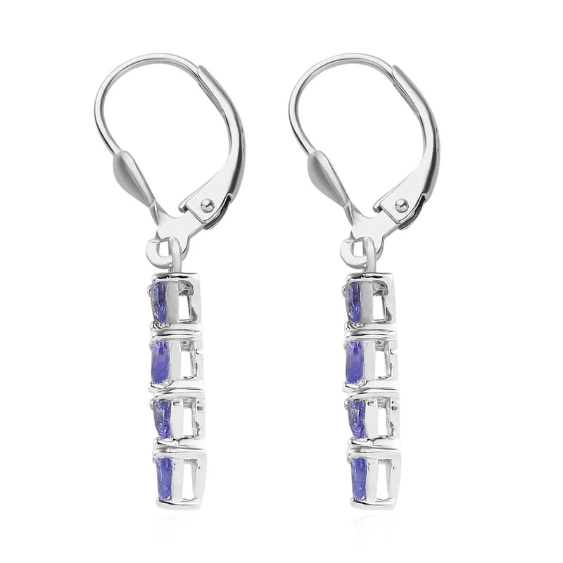 D'Joy Tanzanite 2.10 ctw Lever Back Earrings in Platinum Over Sterling Silver