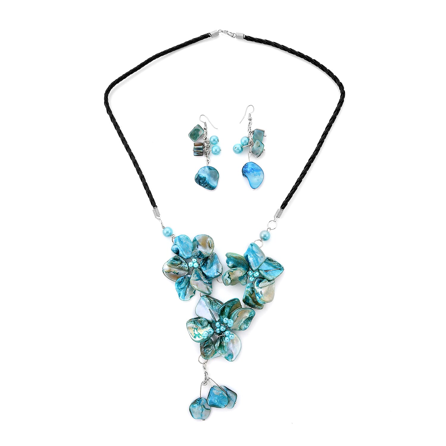 Turquoise Seed Bead Necklace 20 Inches and Earrings in Stainless Steel