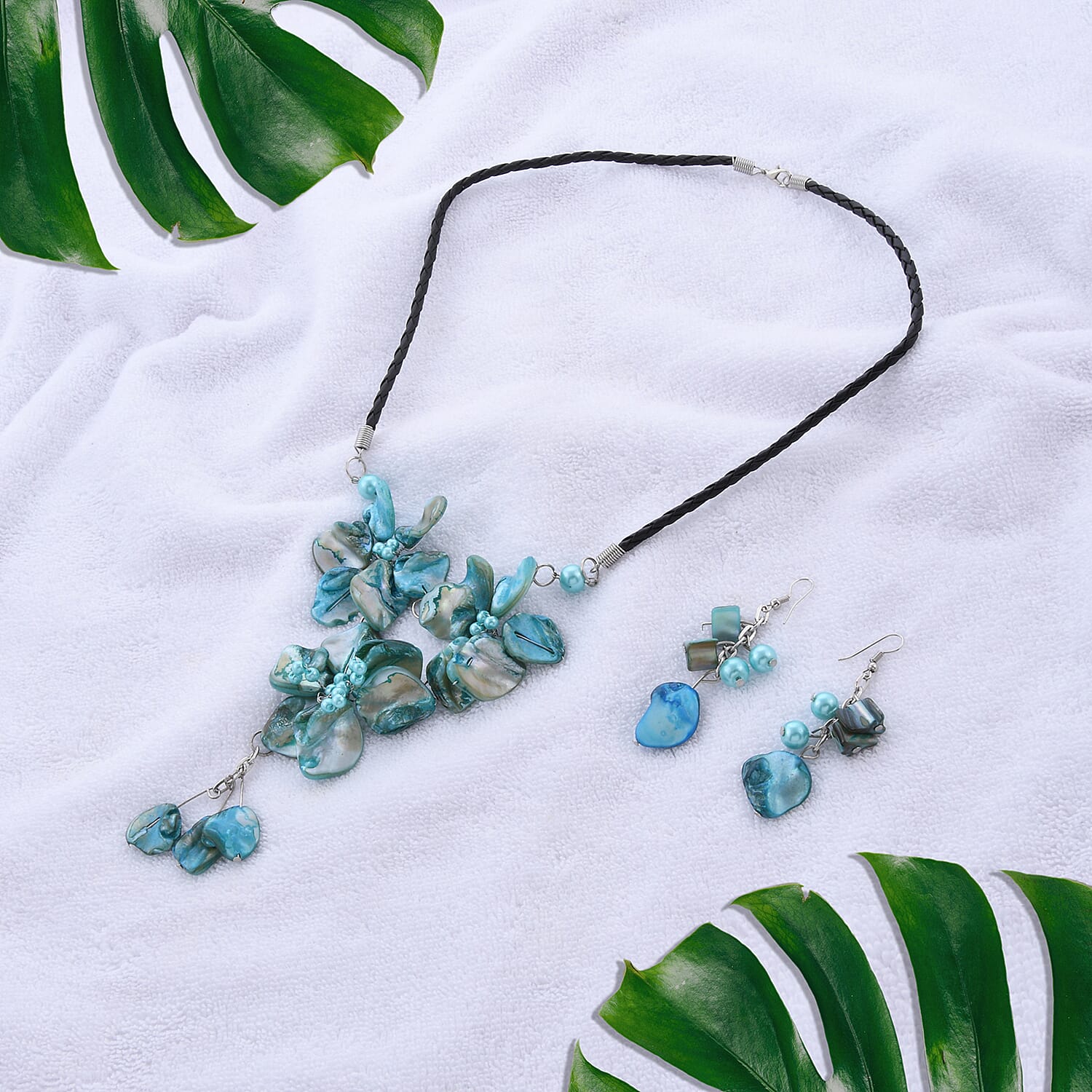 Turquoise Seed Bead Necklace 20 Inches and Earrings in Stainless Steel