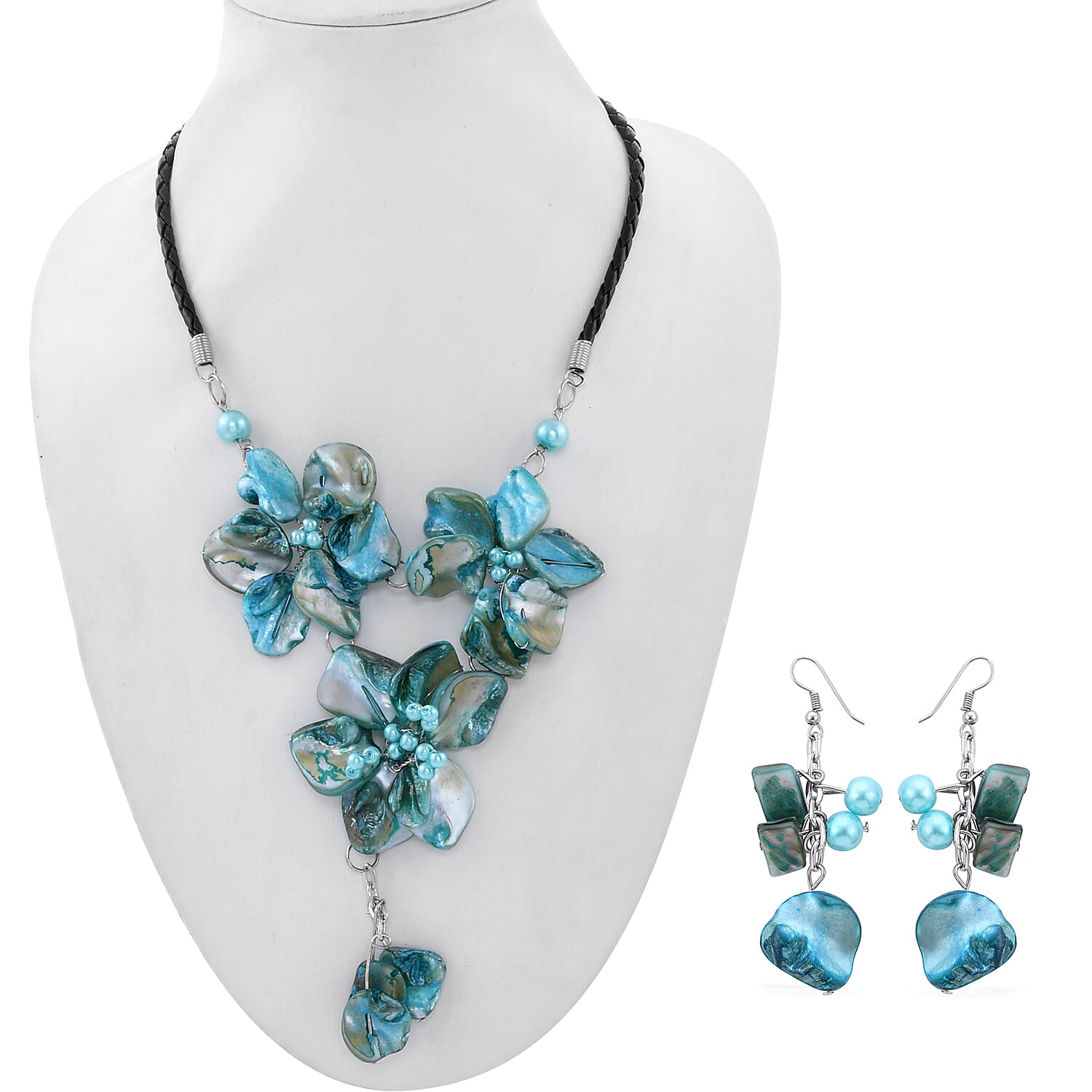 Turquoise Seed Bead Necklace 20 Inches and Earrings in Stainless Steel