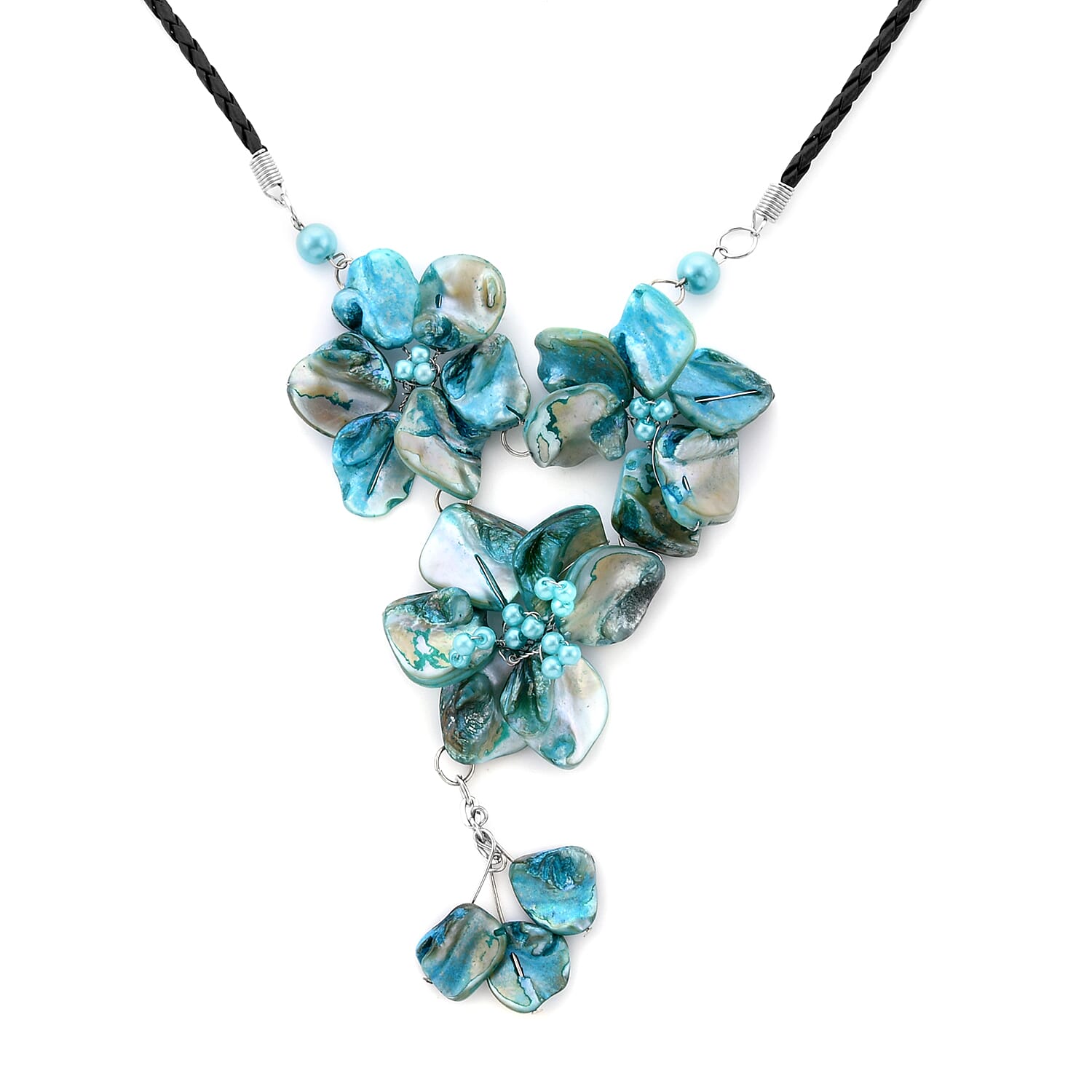 Turquoise Seed Bead Necklace 20 Inches and Earrings in Stainless Steel