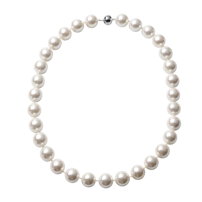 White Shell Pearl Beaded Necklace 22 Inches with Magnetic Lock in Sterling Silver