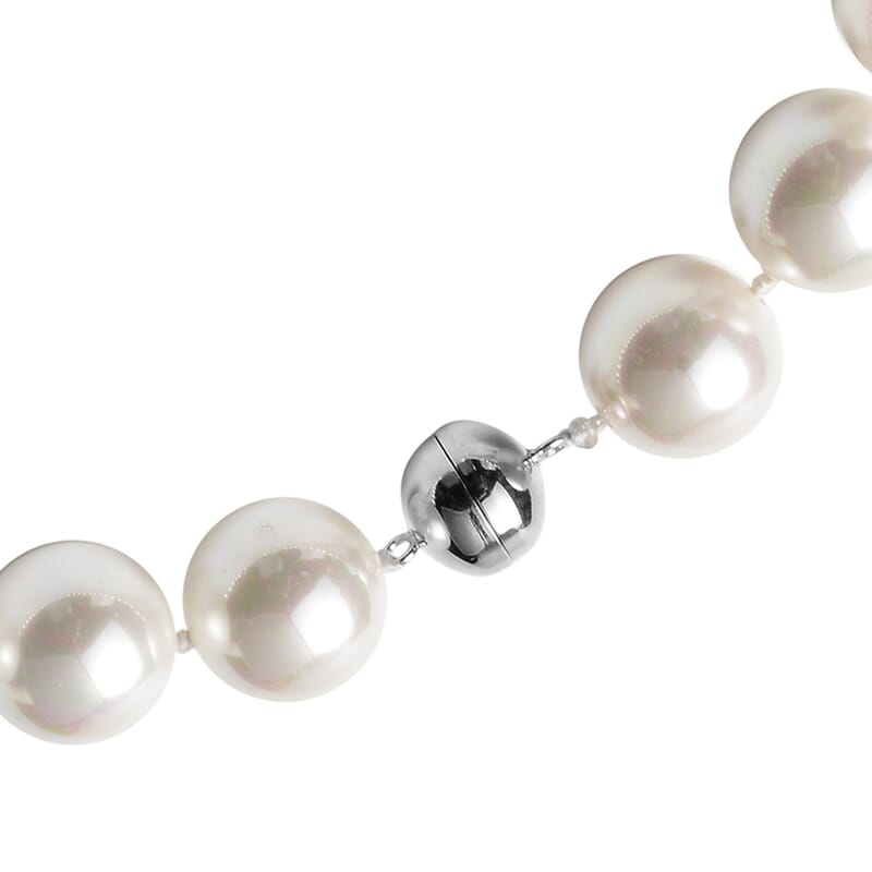 White Shell Pearl Beaded Necklace 22 Inches with Magnetic Lock in Sterling Silver
