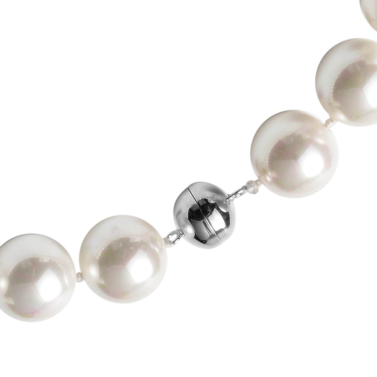 White Shell Pearl Beaded Necklace 22 Inches with Magnetic Lock in Sterling Silver image number 2