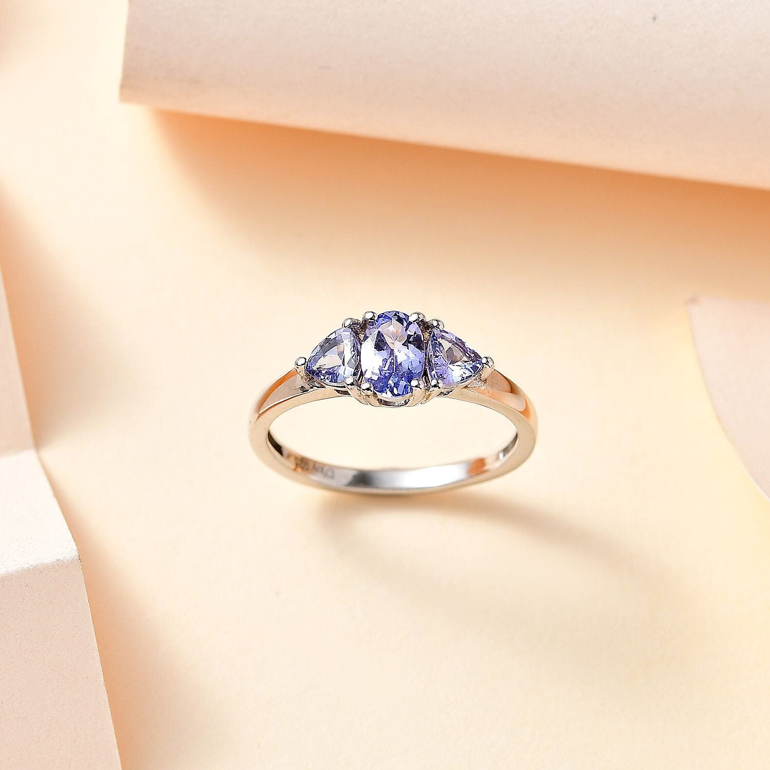 Tanzanite 3 Stone Ring in Platinum Over Sterling Silver (Size 10.0) 0.90 ctw