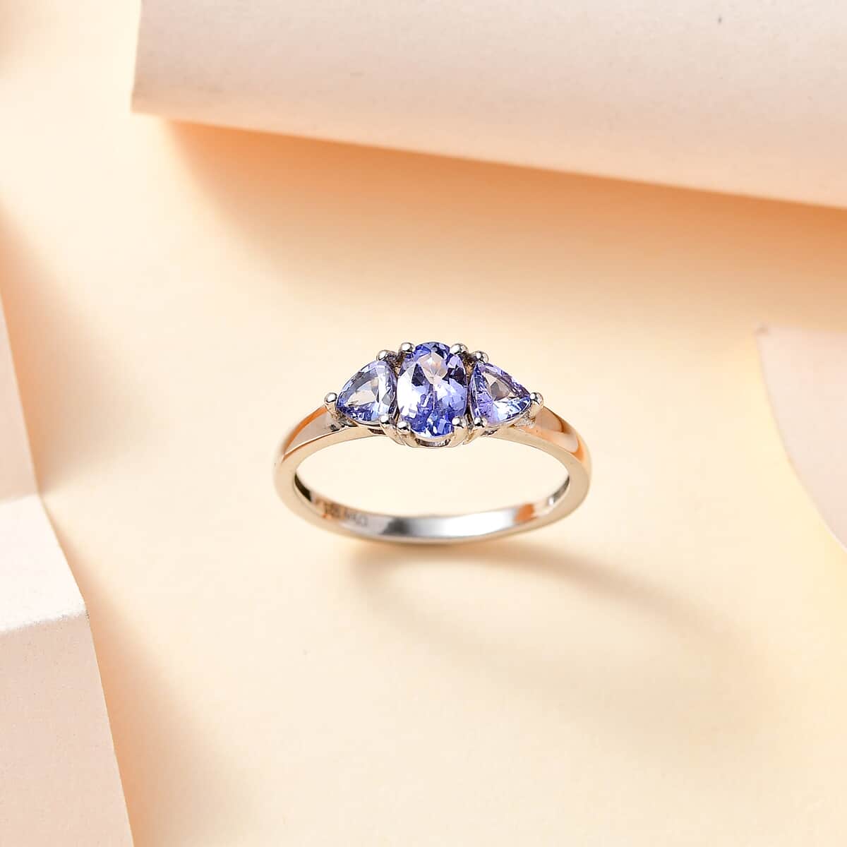 Tanzanite 3 Stone Ring in Platinum Over Sterling Silver (Size 6.0) 0.90 ctw image number 1