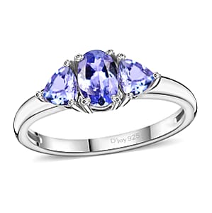 D'Joy Tanzanite 3 Stone Ring in Platinum Over Sterling Silver (Size 8.0) 0.90 ctw