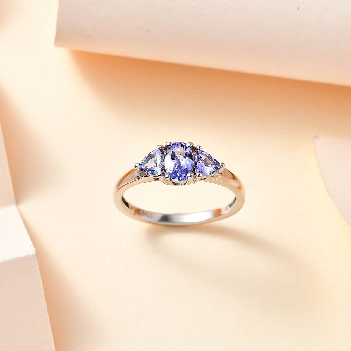 Tanzanite 3 Stone Ring in Platinum Over Sterling Silver (Size 8.0) 0.90 ctw image number 1