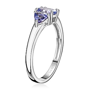 D'Joy Tanzanite 3 Stone Ring in Platinum Over Sterling Silver (Size 8.0) 0.90 ctw