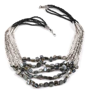 Black Seed Bead Multi Strand Necklace 24 Inches in Silvertone