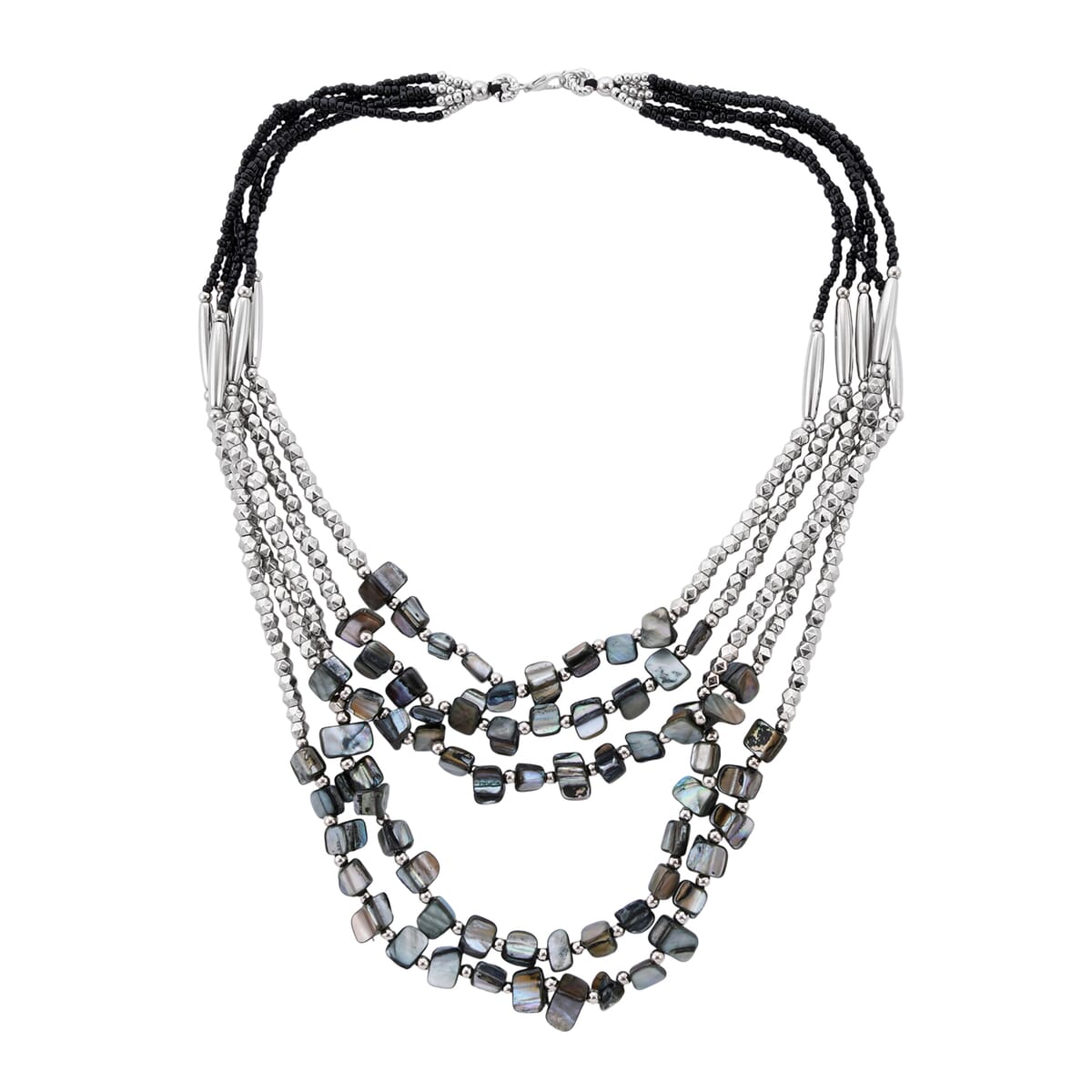 Black Seed Bead Multi Strand Necklace 24 Inches in Silvertone image number 0