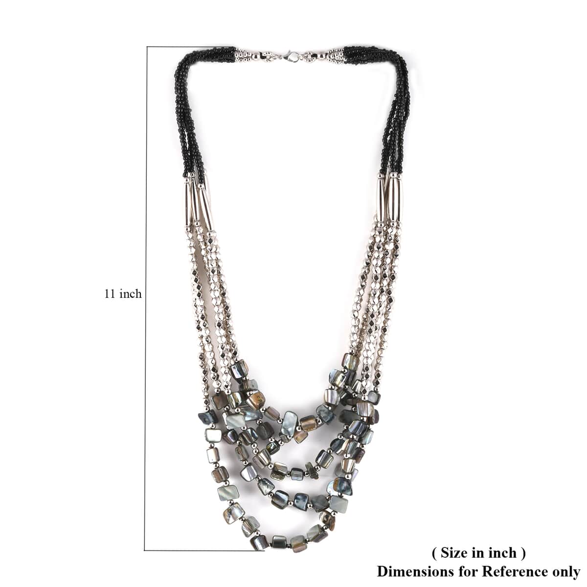 Black Seed Bead Multi Strand Necklace 24 Inches in Silvertone image number 3
