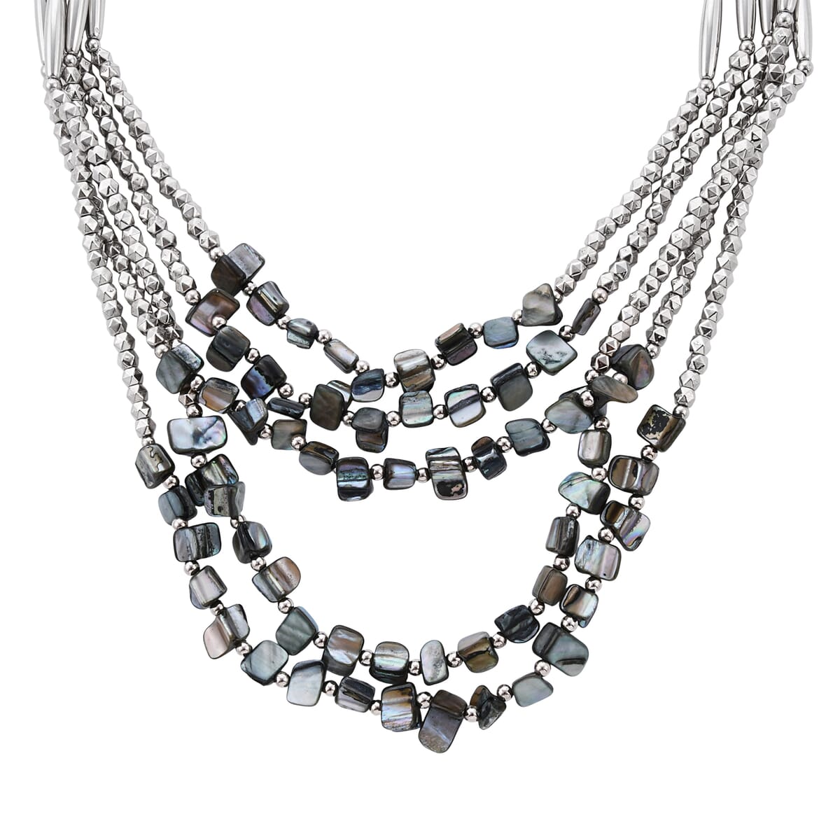 Black Seed Bead Multi Strand Necklace 24 Inches in Silvertone image number 4