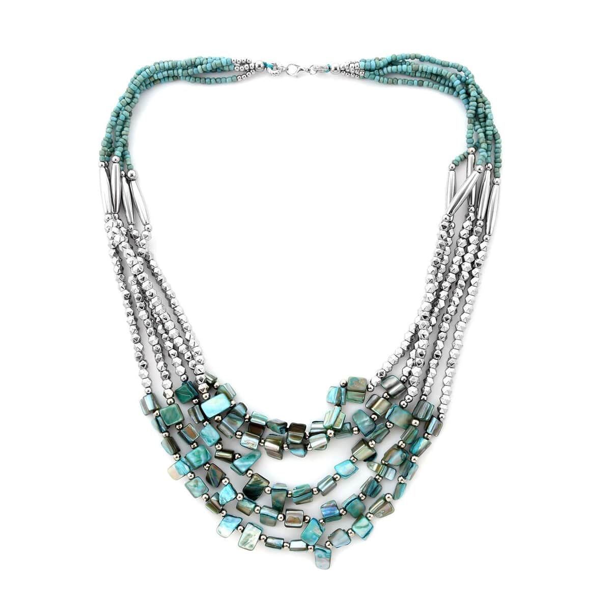 Turquoise Color Seed Beaded Multi Strand Necklace 24 Inches image number 0