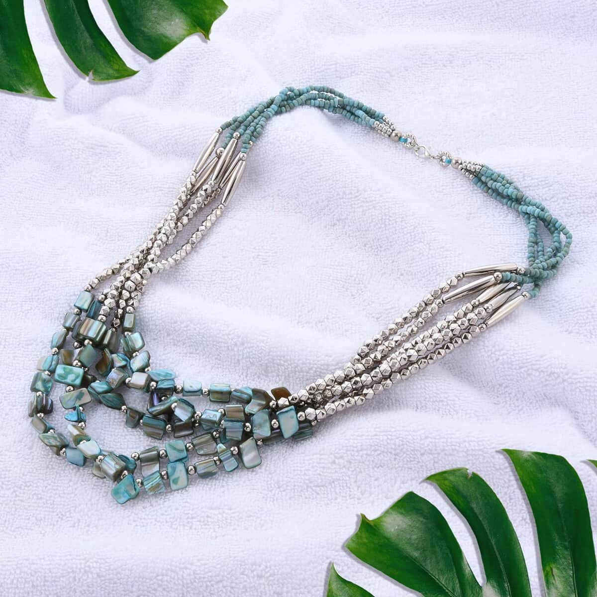 Turquoise Color Seed Beaded Multi Strand Necklace 24 Inches image number 1