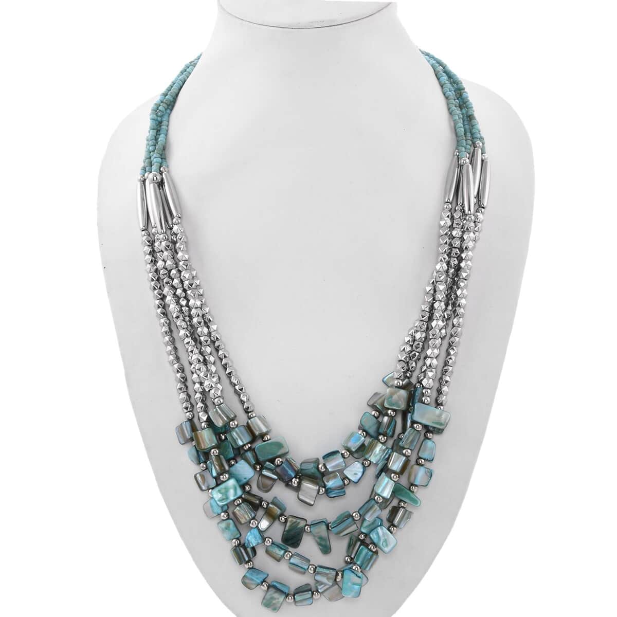 Turquoise Color Seed Beaded Multi Strand Necklace 24 Inches image number 2