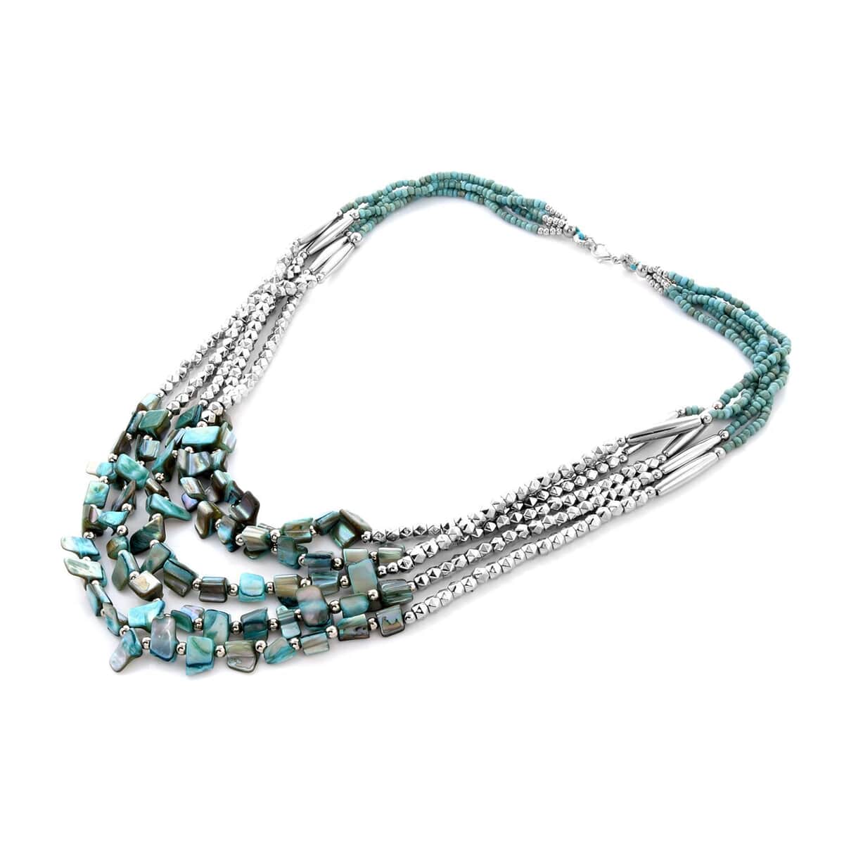 Turquoise Color Seed Beaded Multi Strand Necklace 24 Inches image number 3