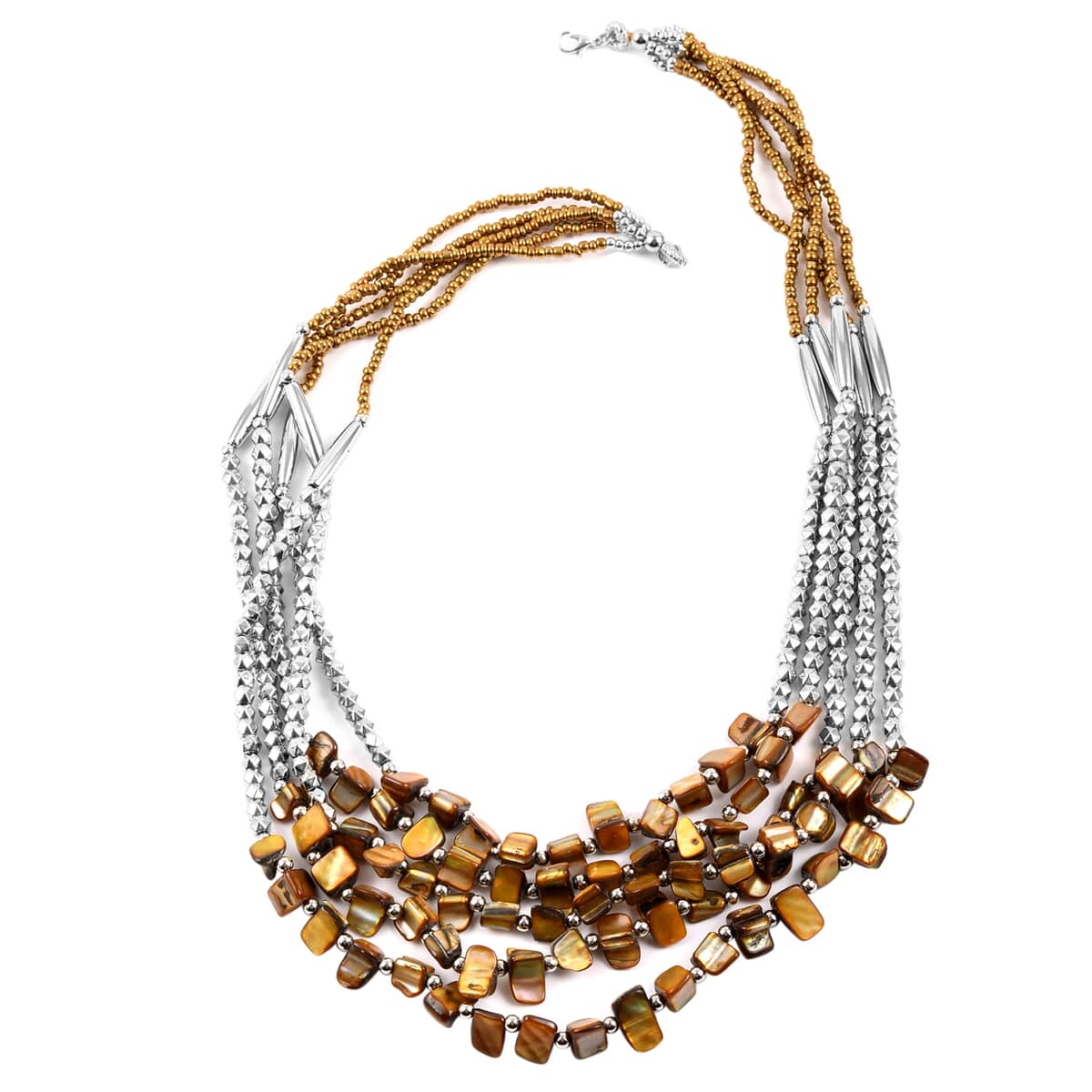 Golden Seed Bead Multi Strand Necklace 24 Inches image number 0