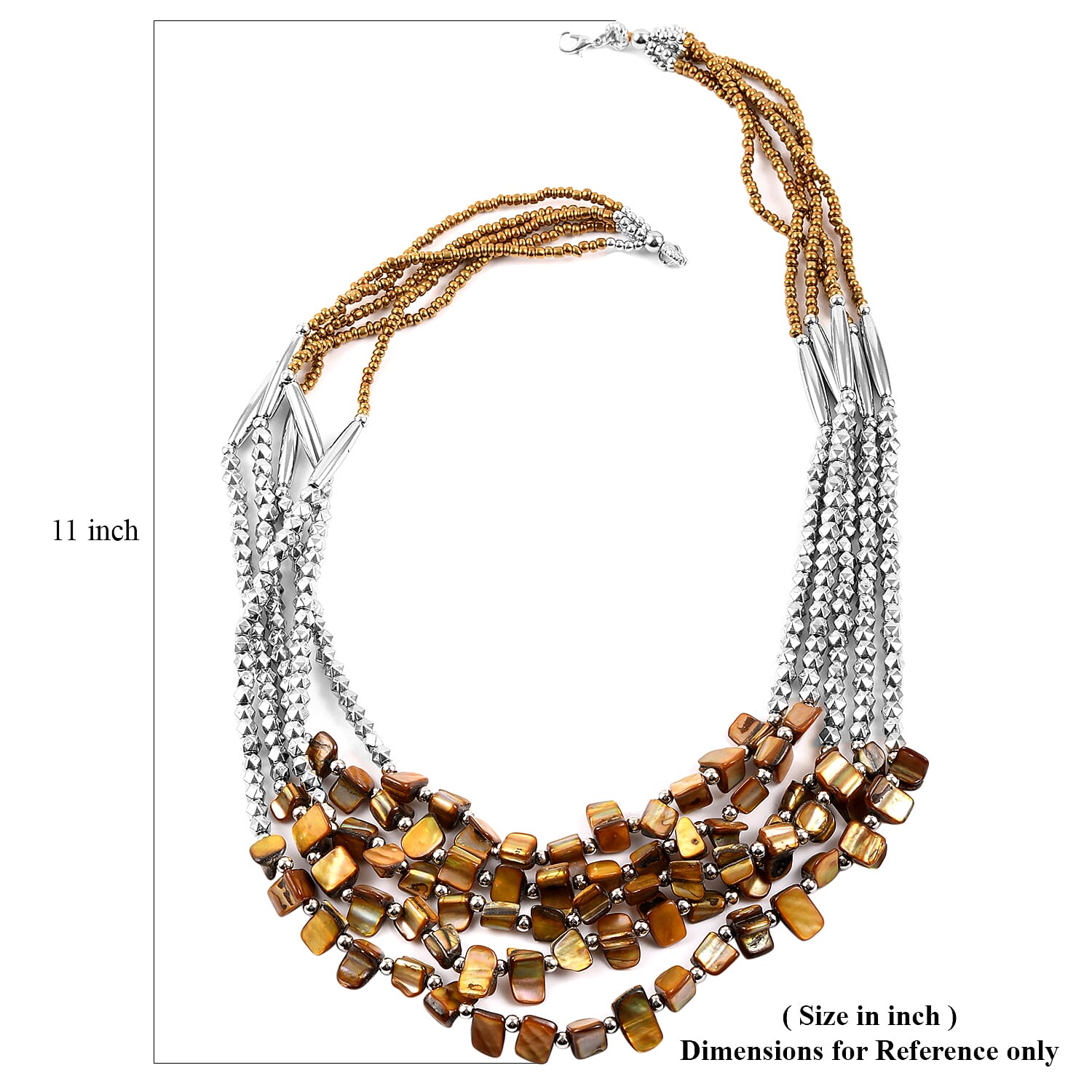 Golden Seed Bead Multi Strand Necklace 24 Inches in Silvertone