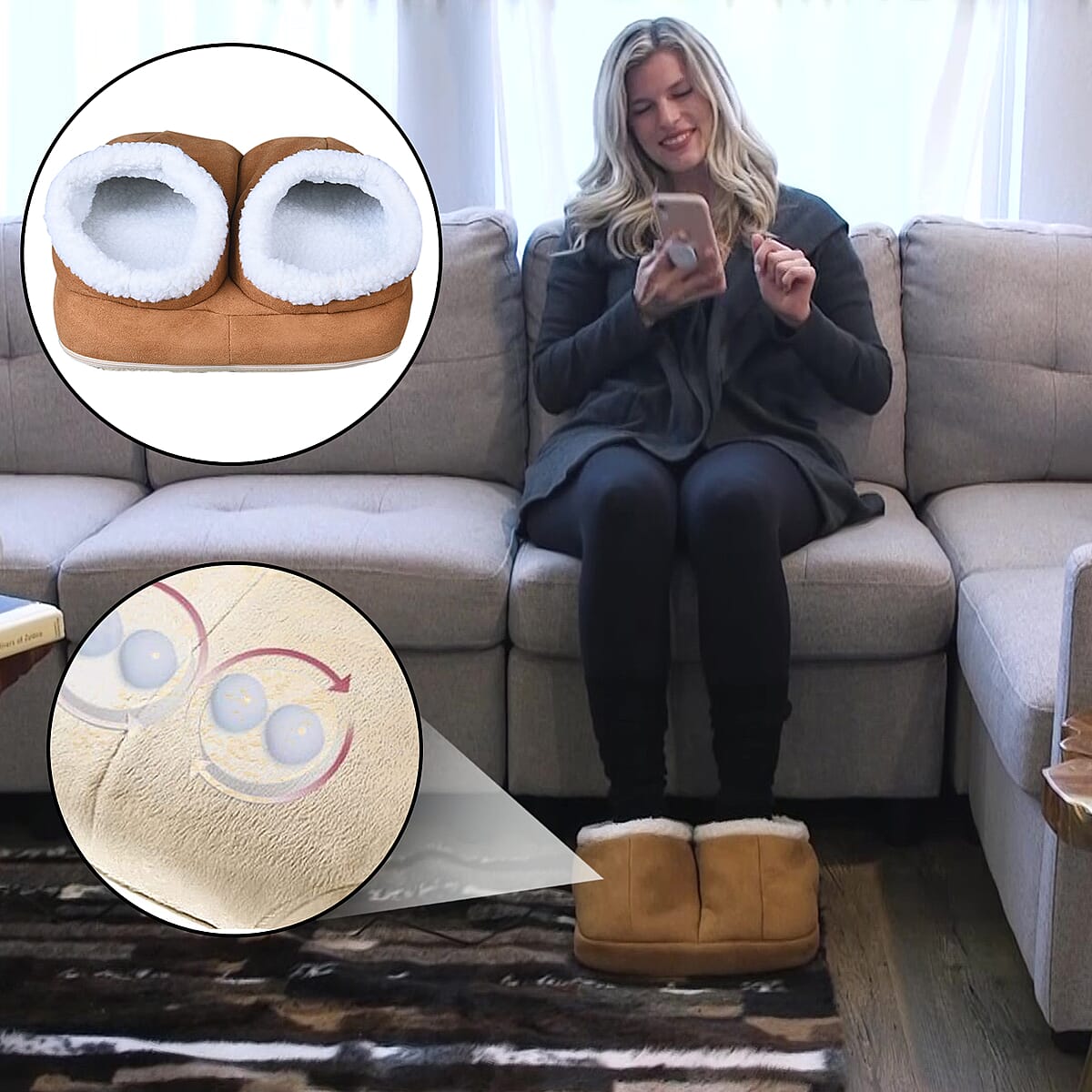 Brown Sherpa Lined Relaxing Heating & Vibrating Foot Cushion Massager image number 1