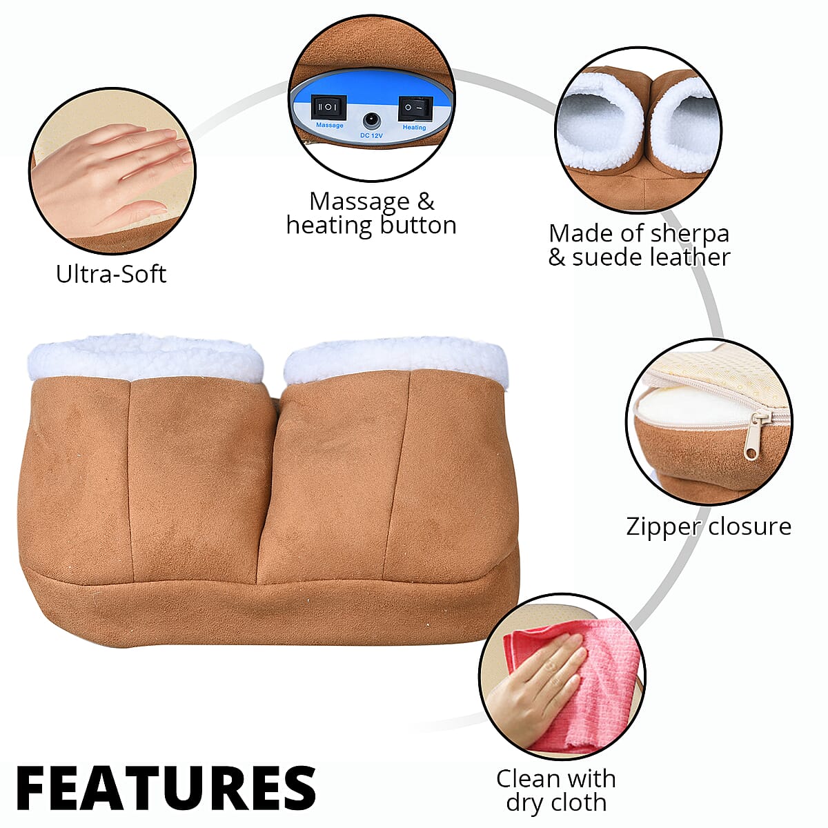 Brown Sherpa Lined Relaxing Heating & Vibrating Foot Cushion Massager image number 2