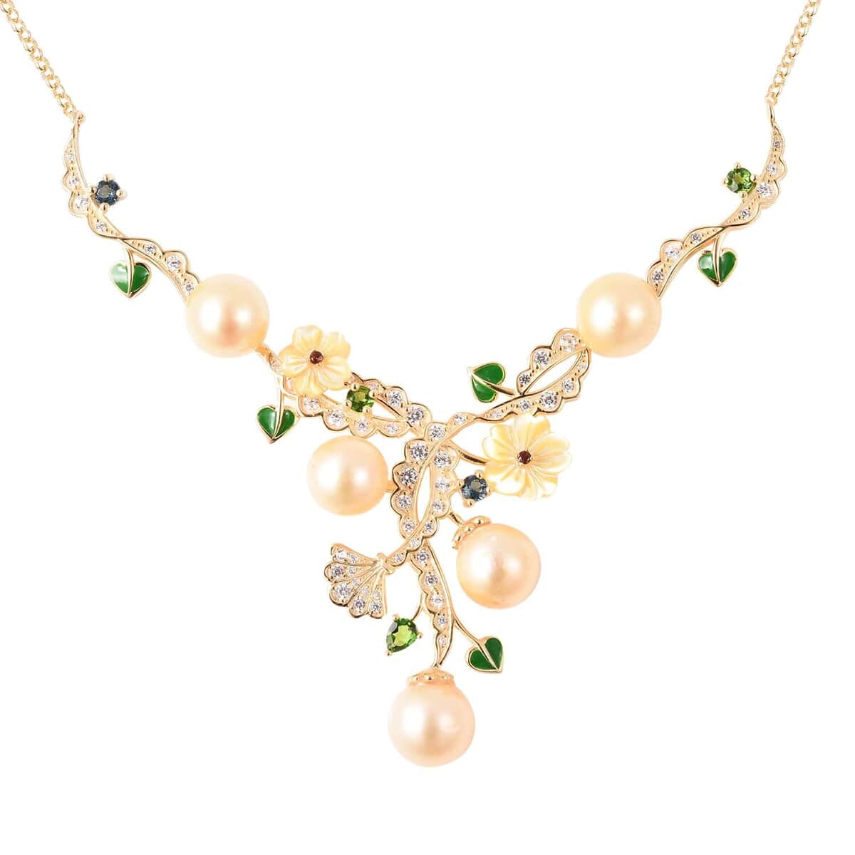 Jardin Collection South Sea Golden Culture Pearl and Multi Gemstone Necklace 18 Inches in Vermeil YG Over Sterling Silver 2.30 ctw image number 0