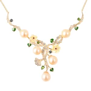 Jardin Collection South Sea Golden Culture Pearl and Multi Gemstone Necklace 18 Inches in Vermeil YG Over Sterling Silver 2.30 ctw