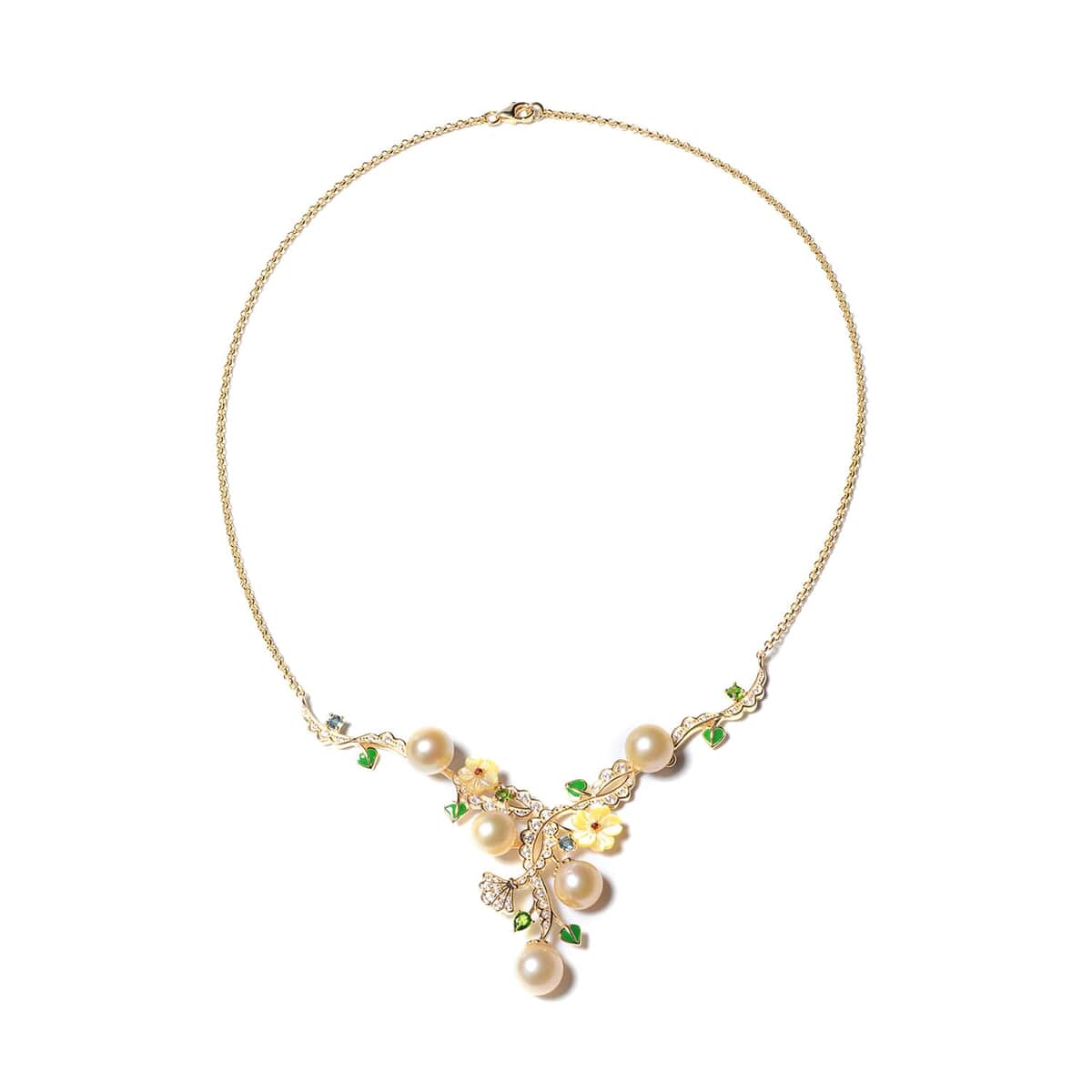 Jardin Collection South Sea Golden Culture Pearl and Multi Gemstone Necklace 18 Inches in Vermeil YG Over Sterling Silver 2.30 ctw image number 1
