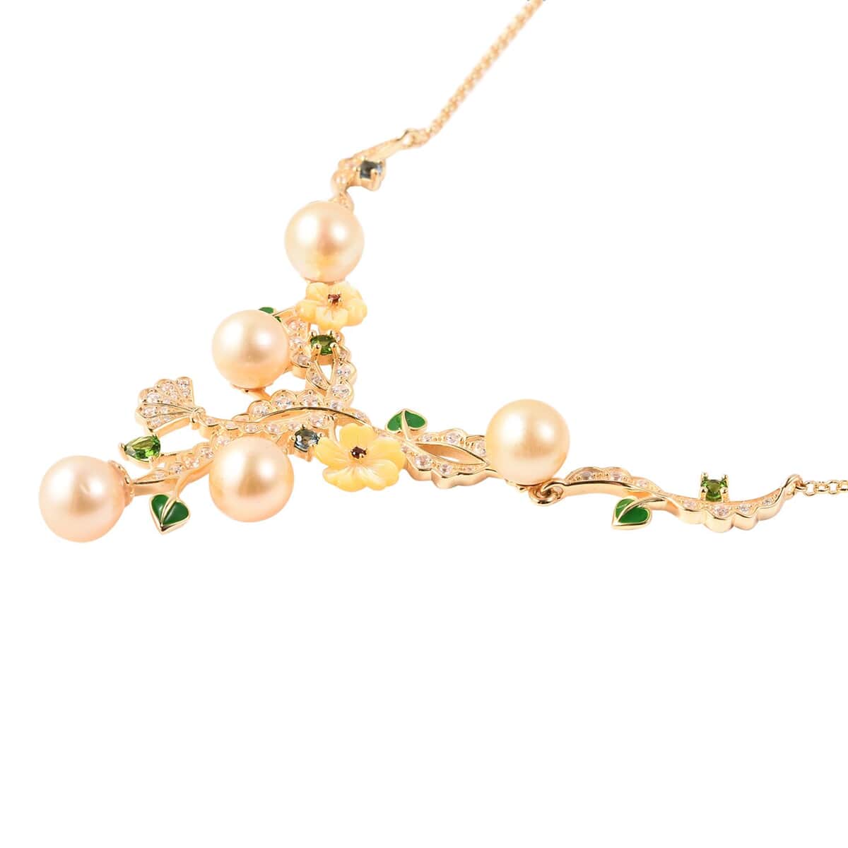 Jardin Collection South Sea Golden Culture Pearl and Multi Gemstone Necklace 18 Inches in Vermeil YG Over Sterling Silver 2.30 ctw image number 2