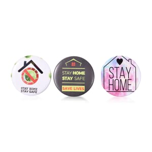 Set of 3 Silvertone Brooch with A Stay Home Stay Safe  Message