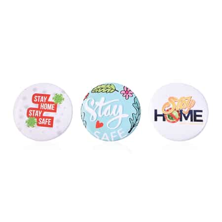 Set of 3 Silvertone Brooches with A Stay Home Stay Safe  Message image number 0