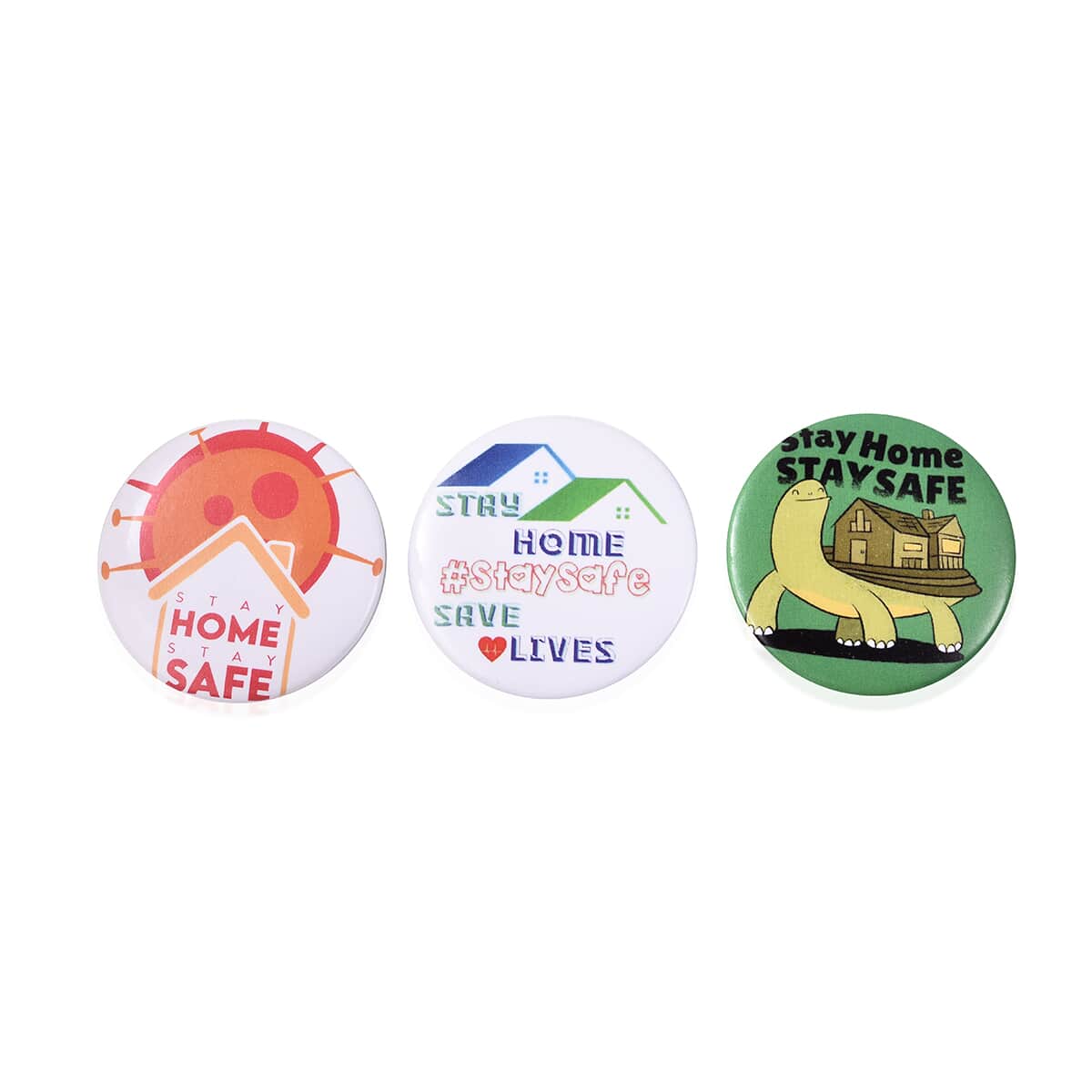 Set of 3 Silvertone Brooch with A Stay Home Stay Safe , Stay Live and Home Safe Message image number 0