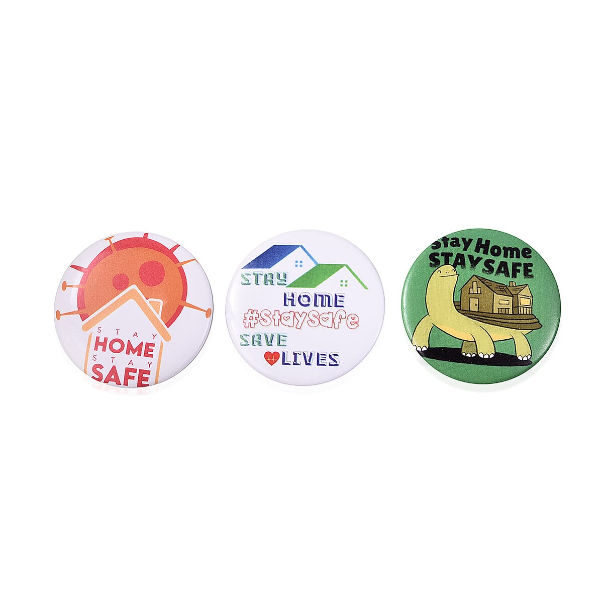 Set of 3 Silvertone Brooch with A Stay Home Stay Safe , Stay Live and Home Safe Message image number 0