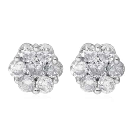 SGL Certified 10K White Gold G-H I3 Diamond Floral Stud Earrings 1.00 ctw image number 0