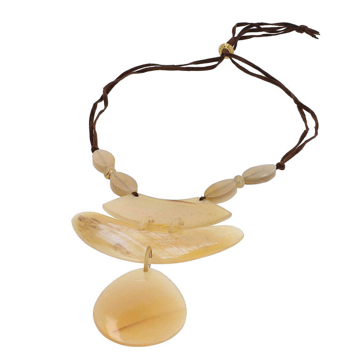 Natural Genuine Buffalo Horn Adjustable Leather Cord Necklace 28 Inches image number 1