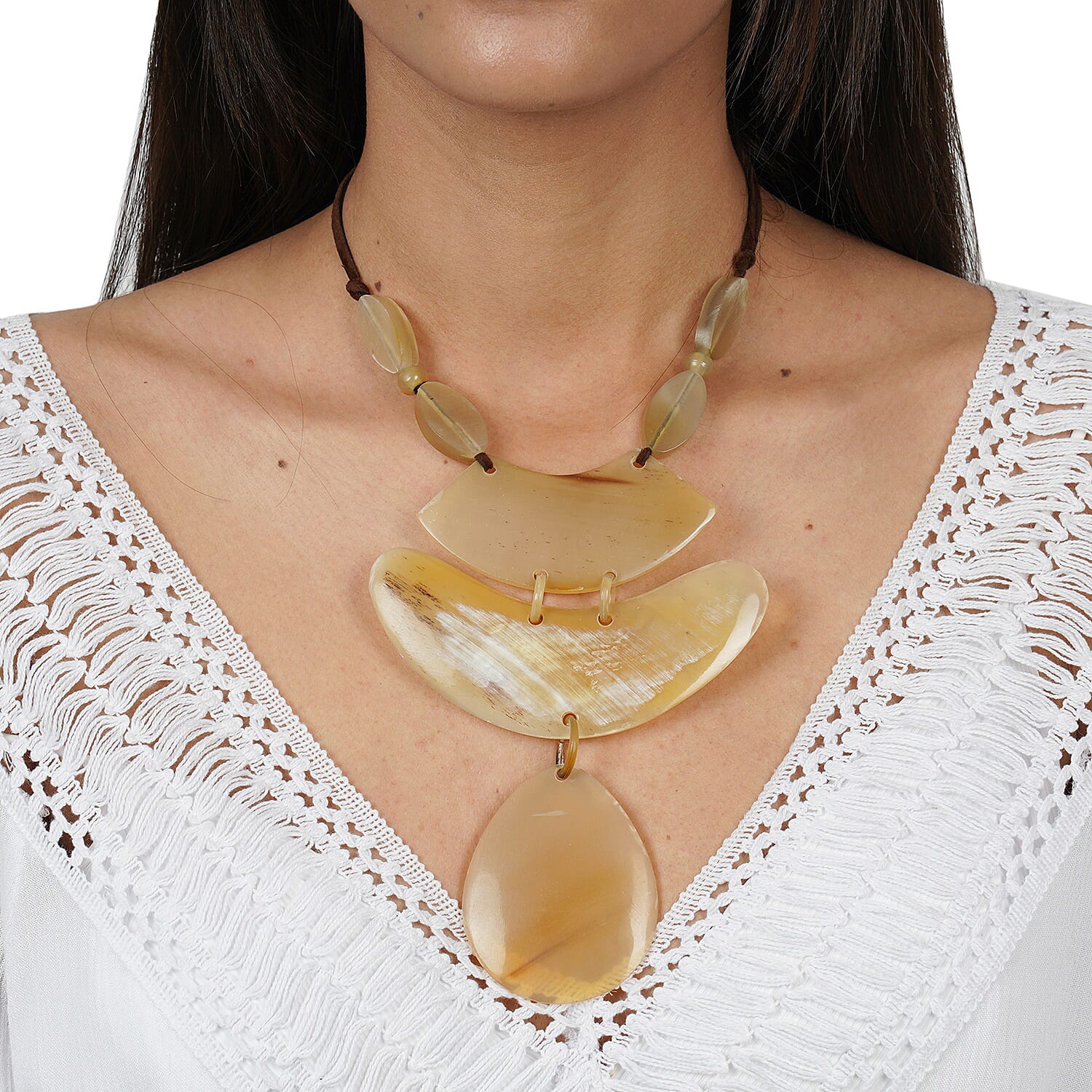 Natural Genuine Buffalo Horn Adjustable Leather Cord Necklace 28 Inches