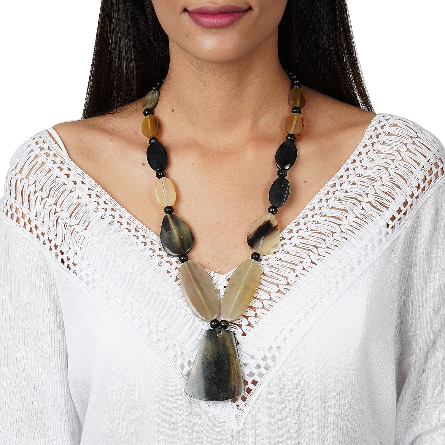 Genuine Buffalo Horn Trapezoid Necklace in Goldtone 24-26 Inches